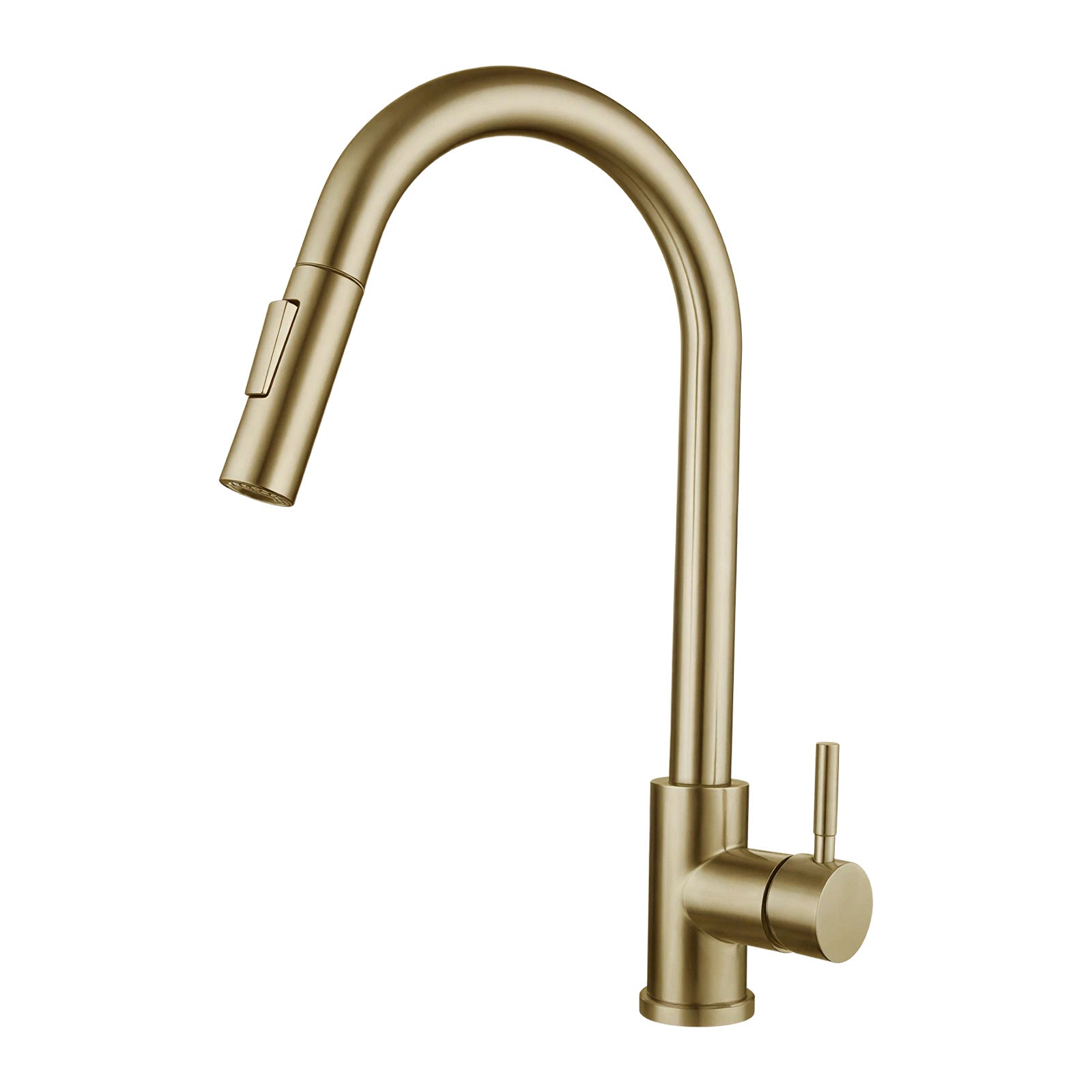 Robinet de cuisine col de cygne doré brossé à douchette extractible et double jet — vue 3