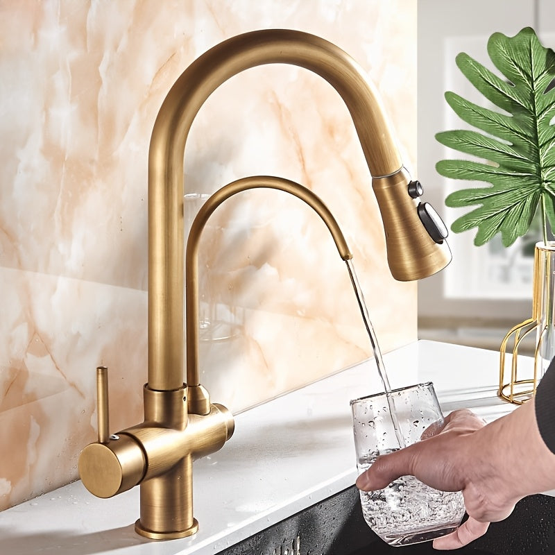 Robinet de cuisine doré 3 voies avec douchette extractible et bec filtrant — vue 10