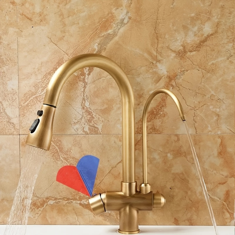 Robinet de cuisine doré à deux becs avec douchette extractible de 38 cm — vue 5