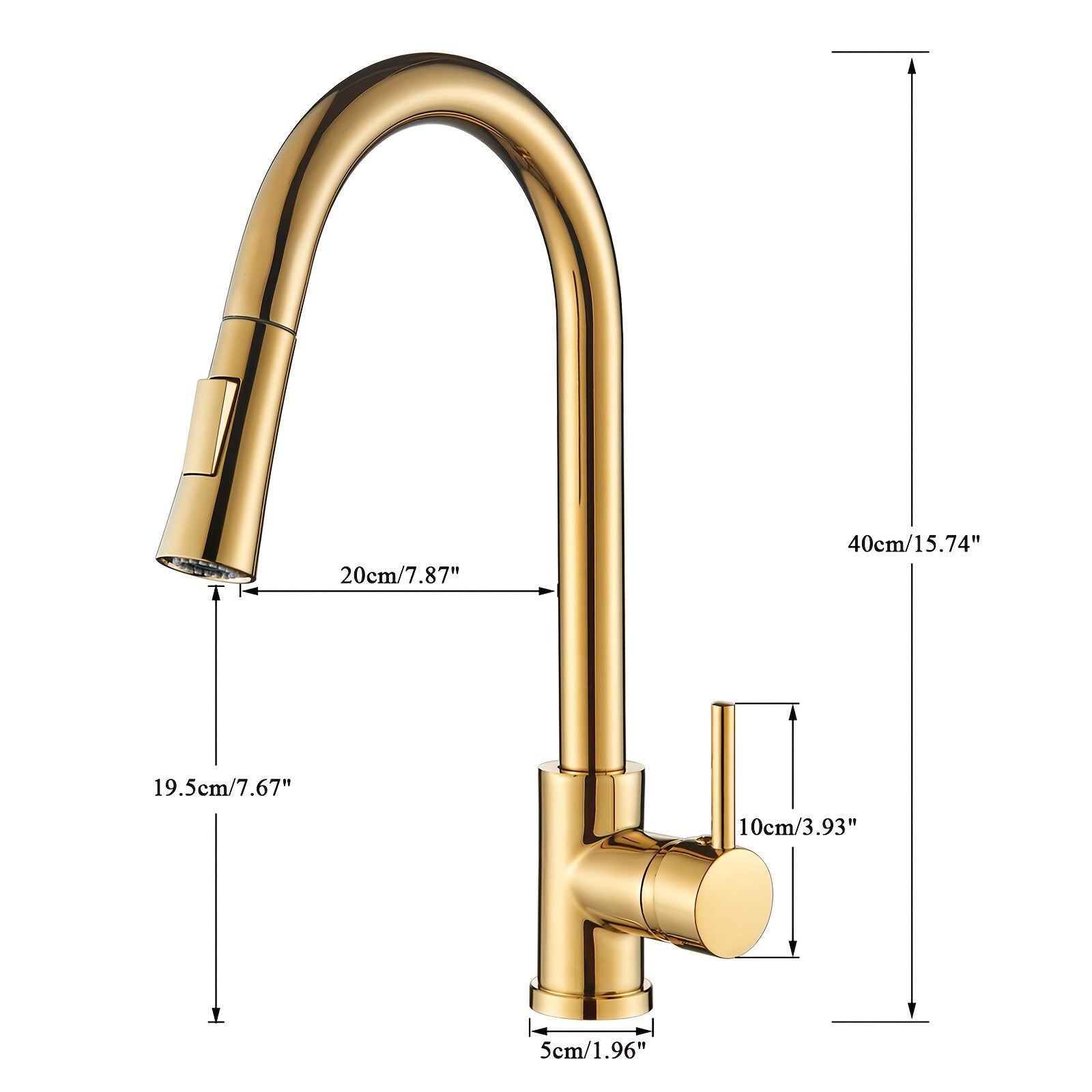 Robinet de cuisine doré col de cygne avec douchette extractible de 20 cm — vue 4