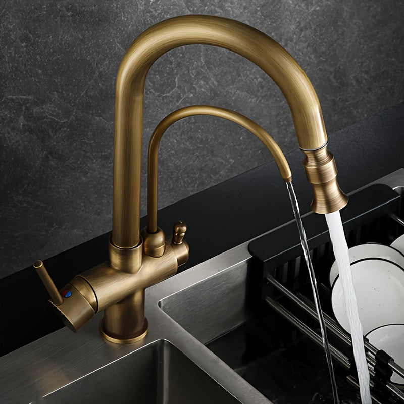 Robinet de cuisine laiton vieilli avec bec filtrant et douchette extractible — vue 4
