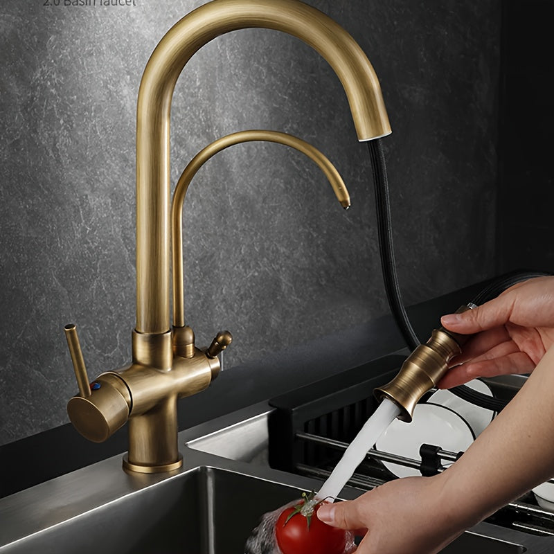 Robinet de cuisine laiton vieilli avec bec filtrant et douchette extractible — vue 5