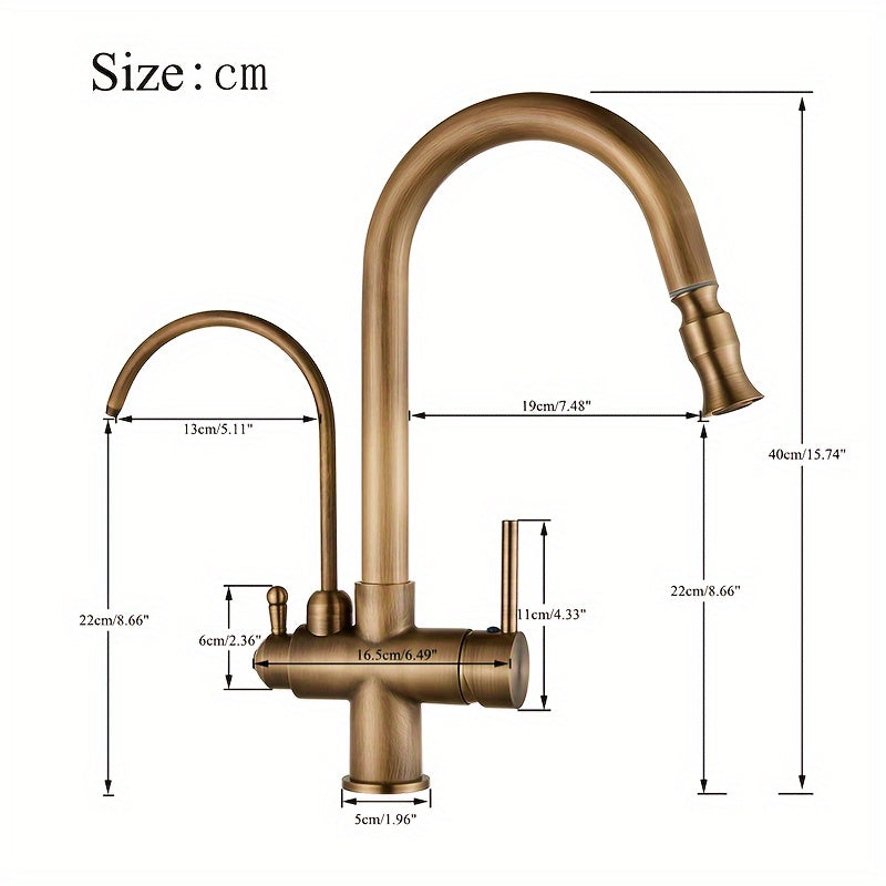 Robinet de cuisine laiton vieilli avec bec filtrant et douchette extractible — vue 6