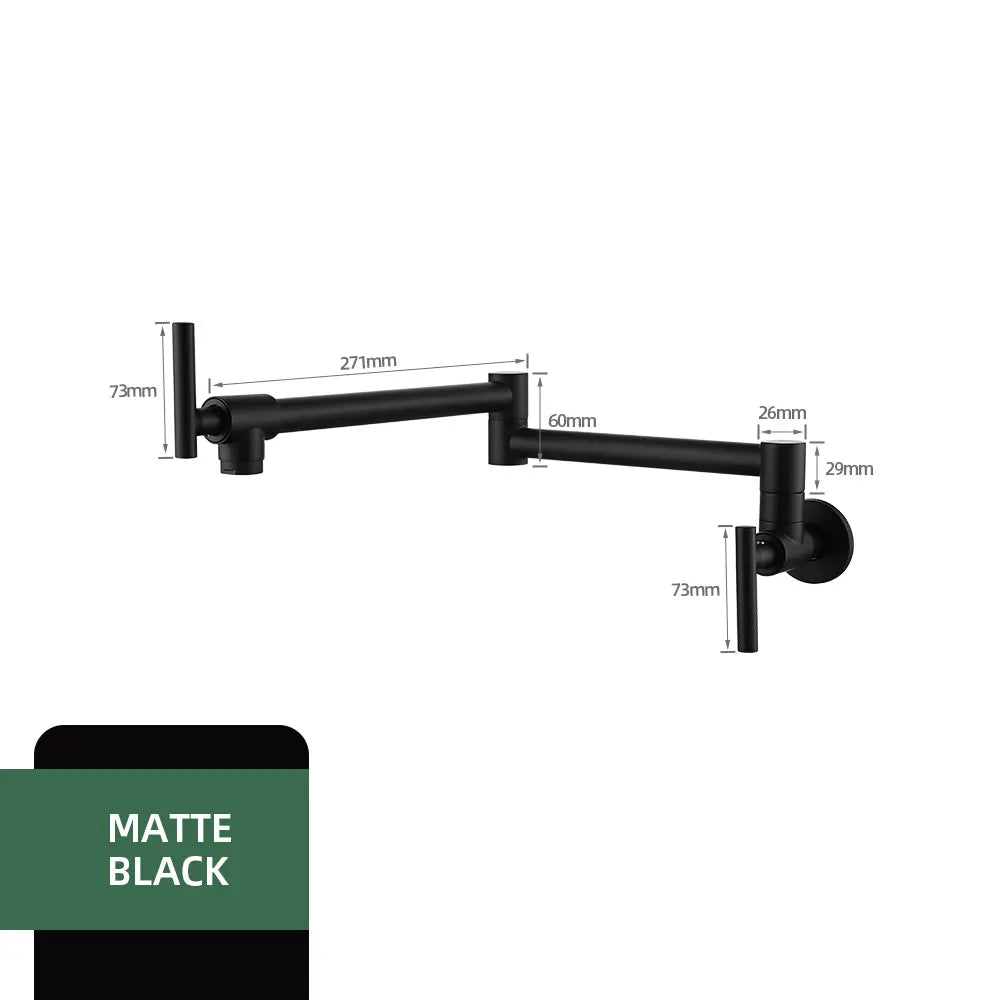 Robinet de cuisine mural pliant à double articulation de 27 cm — Noir mat