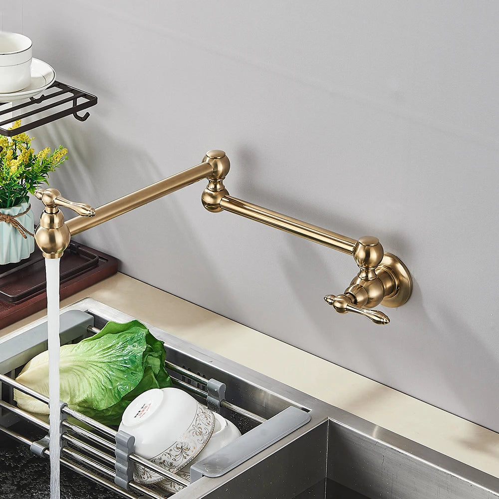 Robinet de cuisine mural pliant eau froide, doré, inox ou chromé — vue 18