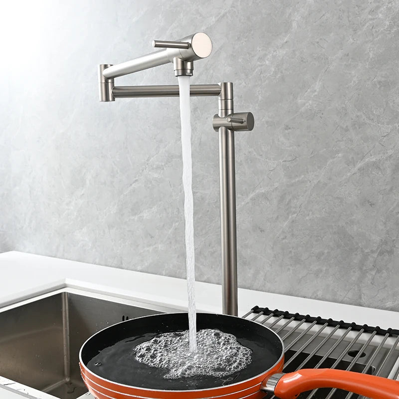 Robinet de cuisine mural pliant surélevé pour remplir une casserole — Nickel brossé (3)