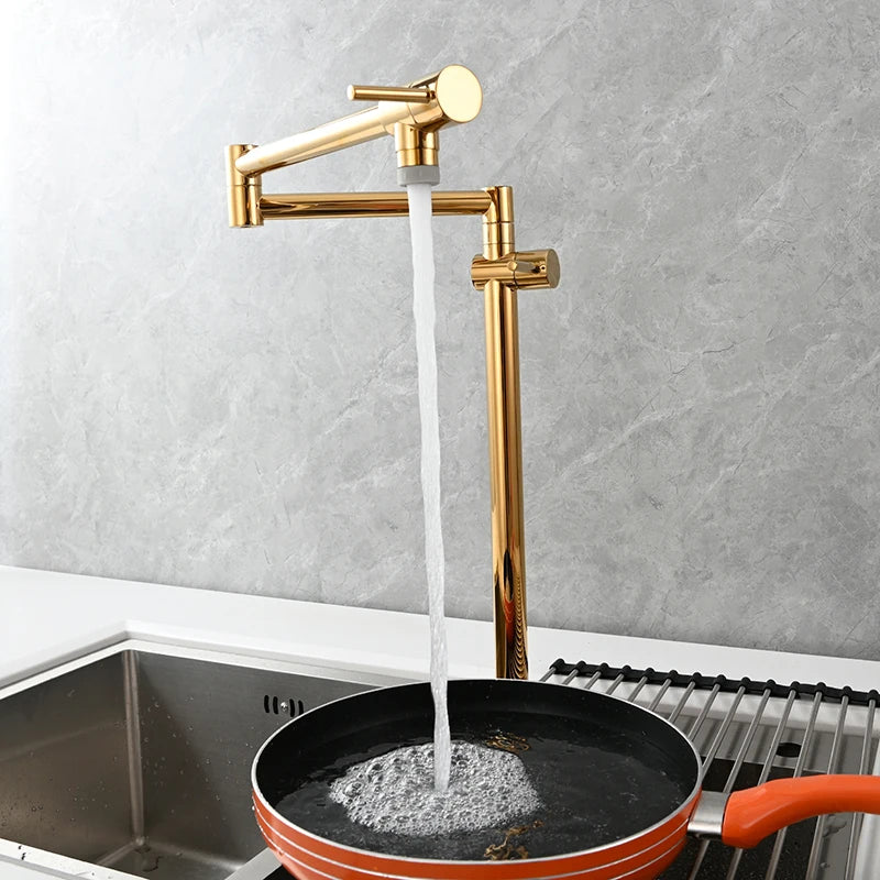Robinet de cuisine mural pliant surélevé pour remplir une casserole — Doré poli (3)
