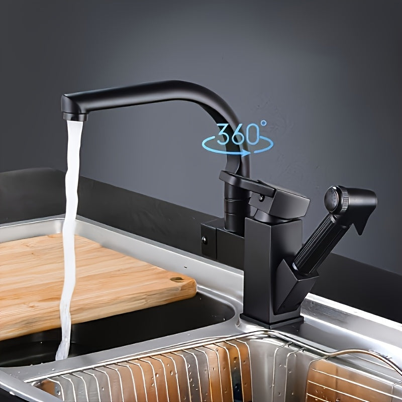 Robinet de cuisine pivotant 360° avec douchette latérale et deux jets — Noir