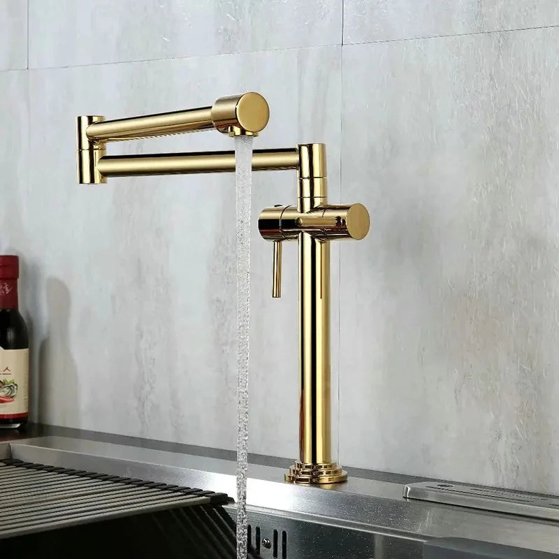Robinet de cuisine pliant sur plan de travail à deux poignées — Doré