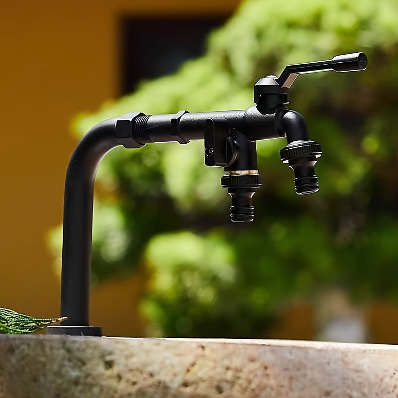 Robinet de jardin noir à double sortie et poignée levier — vue 4
