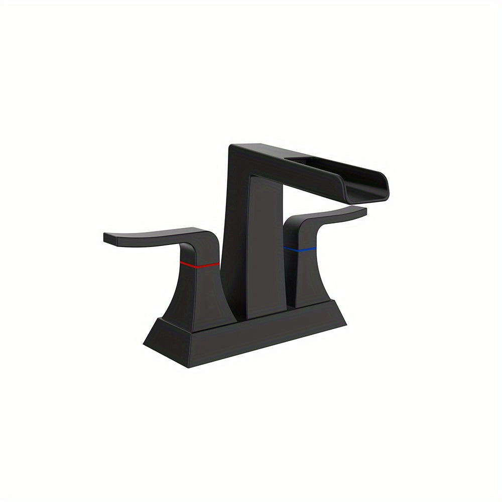 Robinet de lavabo trois trous noir à deux poignées et bec cascade — vue 2