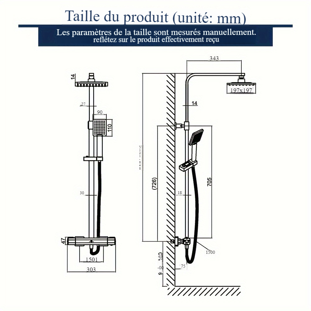 Colonne de douche avec thermostat, pose monotrou