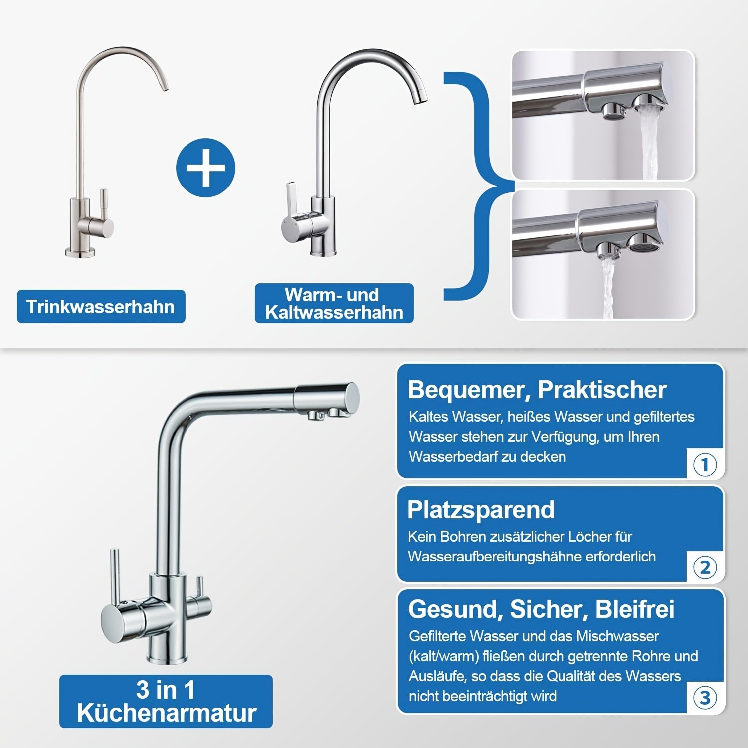Robinet de cuisine haute pression en acier inoxydable 304, acier inoxydable 304