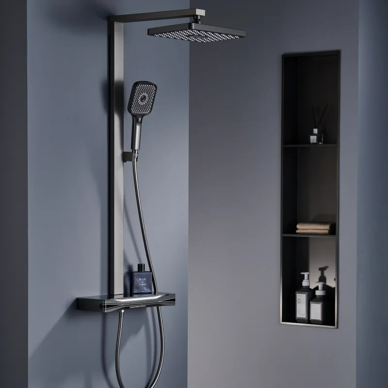 Colonne de douche thermostatique en laiton, noir