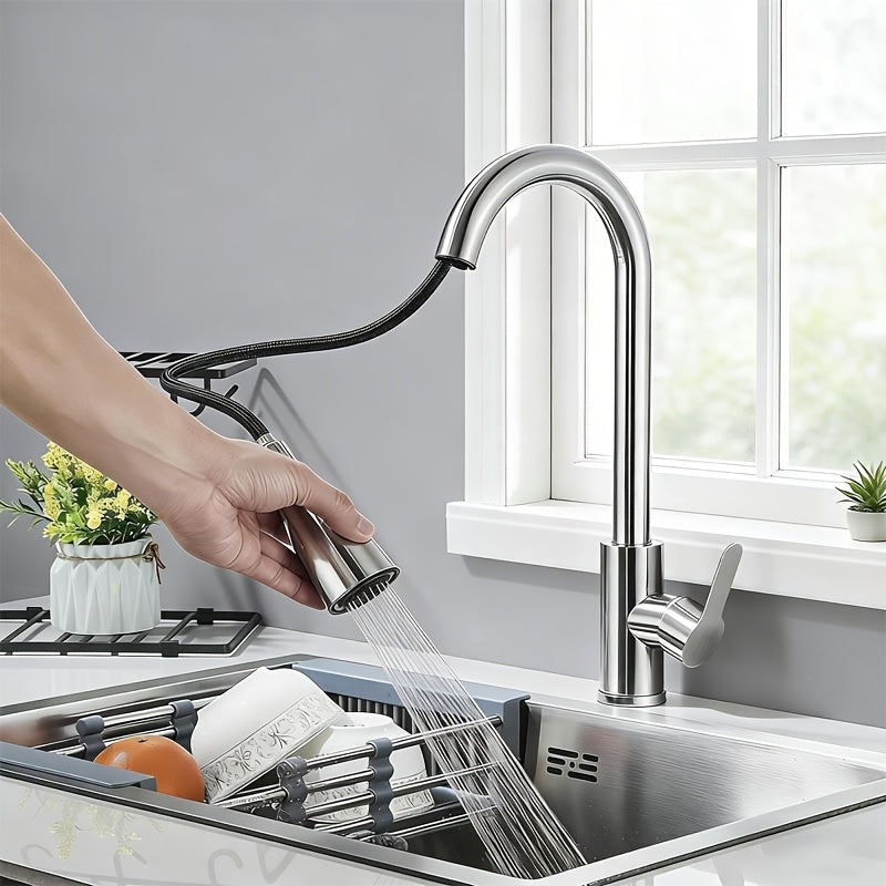 Robinet de cuisine à bec rotatif en acier inoxydable 304, pose 3 trous