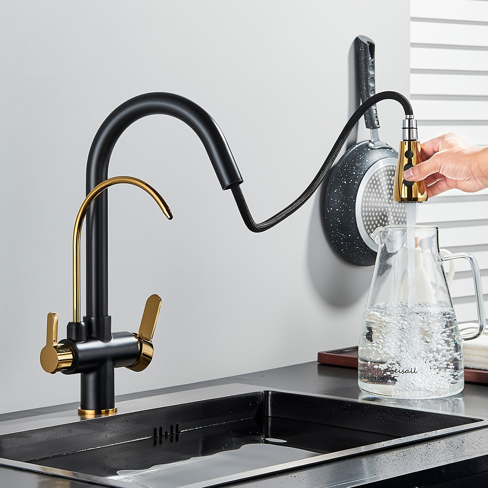 Robinet de cuisine en acier inoxydable, raccord 3/8