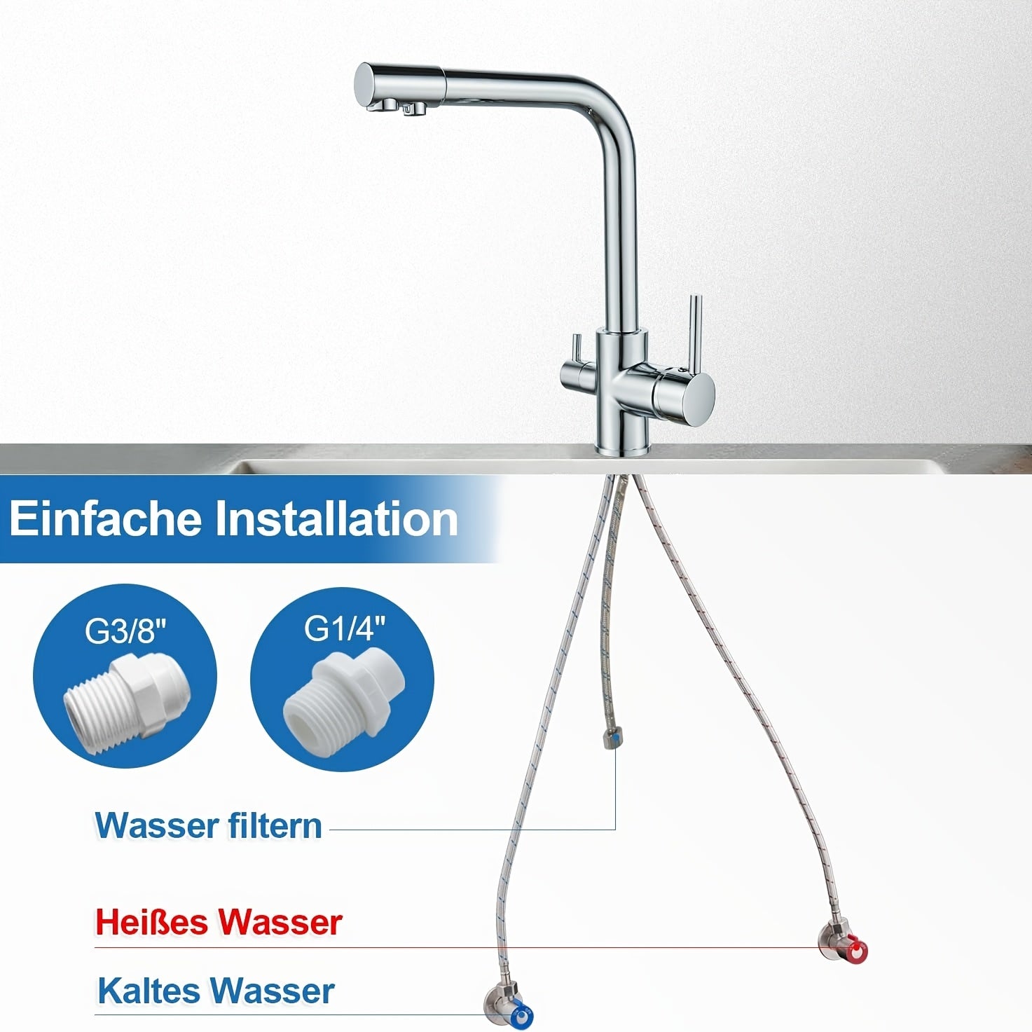 Robinet de cuisine haute pression en acier inoxydable 304, acier inoxydable 304