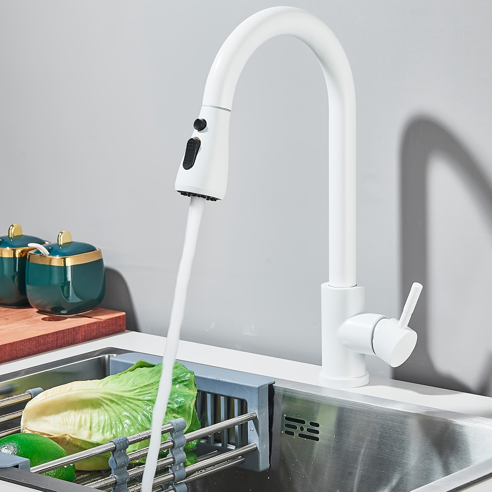 Mitigeur de cuisine à douchette extractible en acier inoxydable, acier inoxydable
