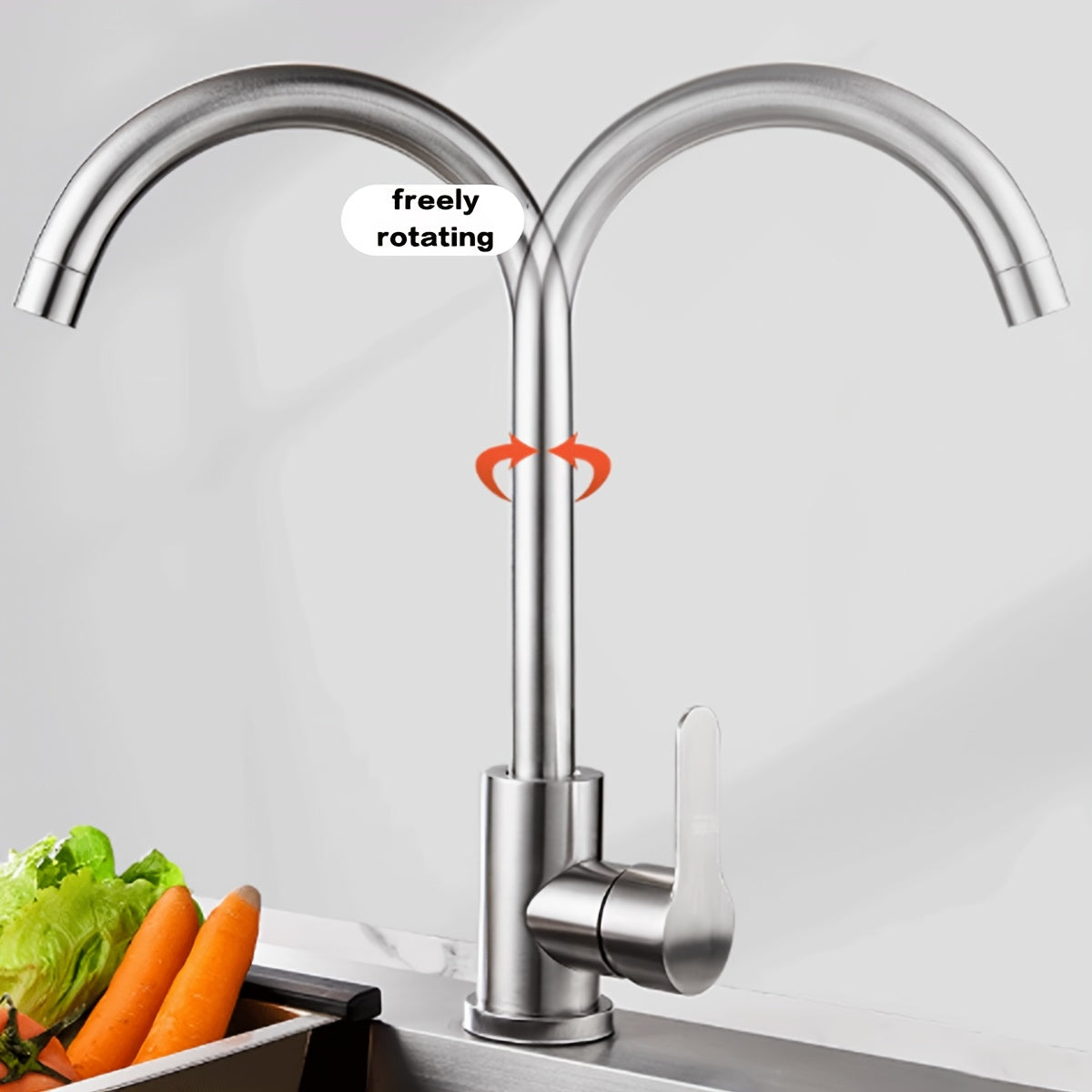 Robinet de cuisine à bec rotatif en acier inoxydable 304, acier inoxydable 304