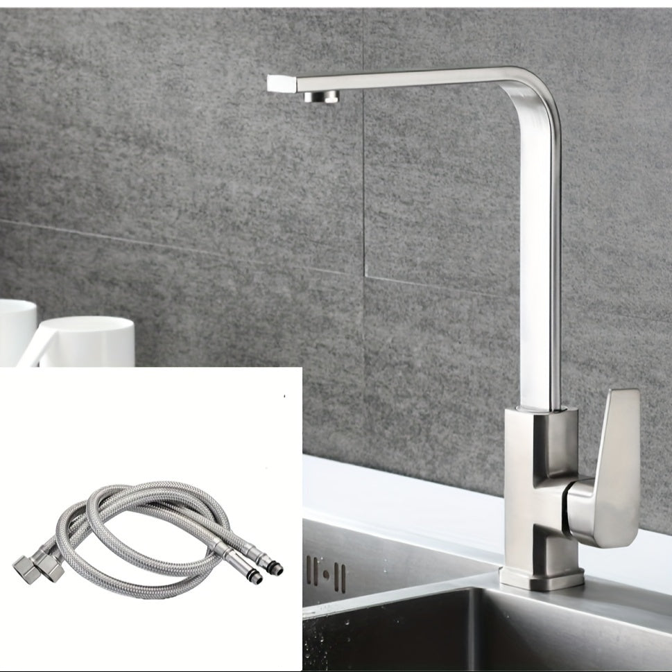 Tuyau D'entrée D'eau En Argent Brossé + Fil D'acier De 60 Cm / Noyau En Cuivre + Acier Inoxydable