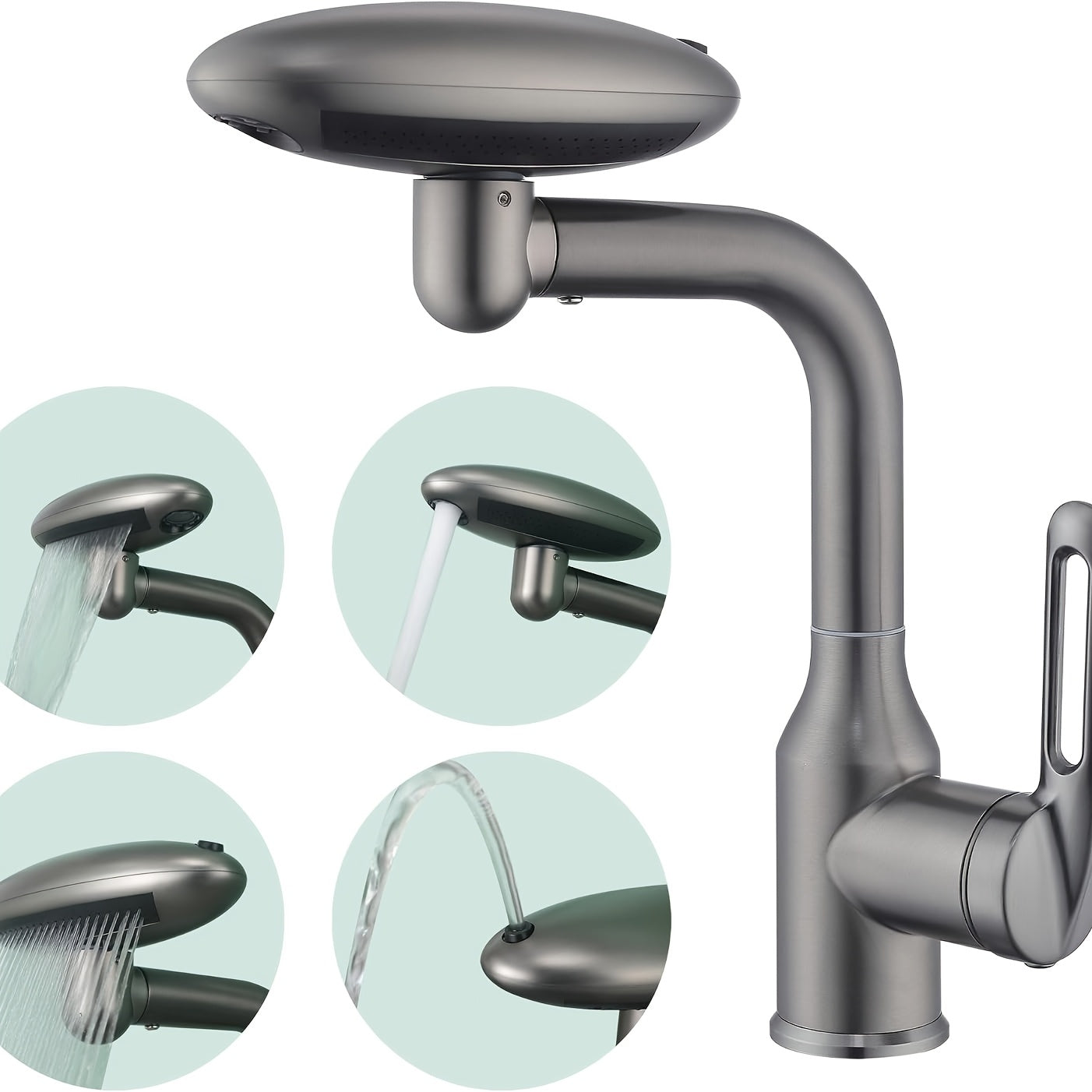Robinet de lavabo à bec rotatif en acier inoxydable 304, pose 3 trous