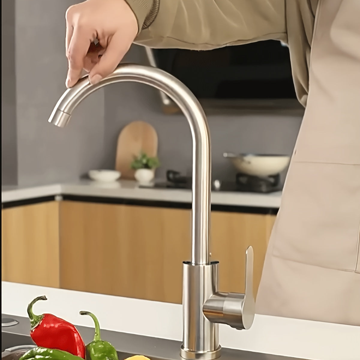 Robinet de cuisine à bec rotatif en acier inoxydable 304, acier inoxydable 304