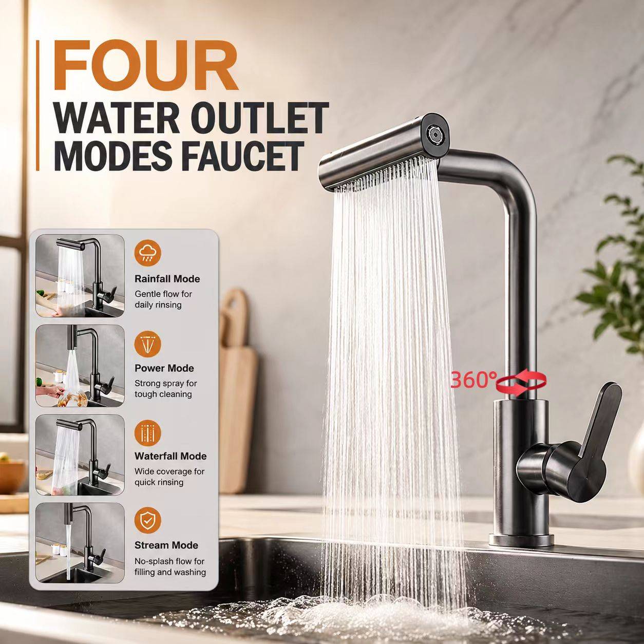Robinet de cuisine économique en acier inoxydable 304, acier inoxydable 304