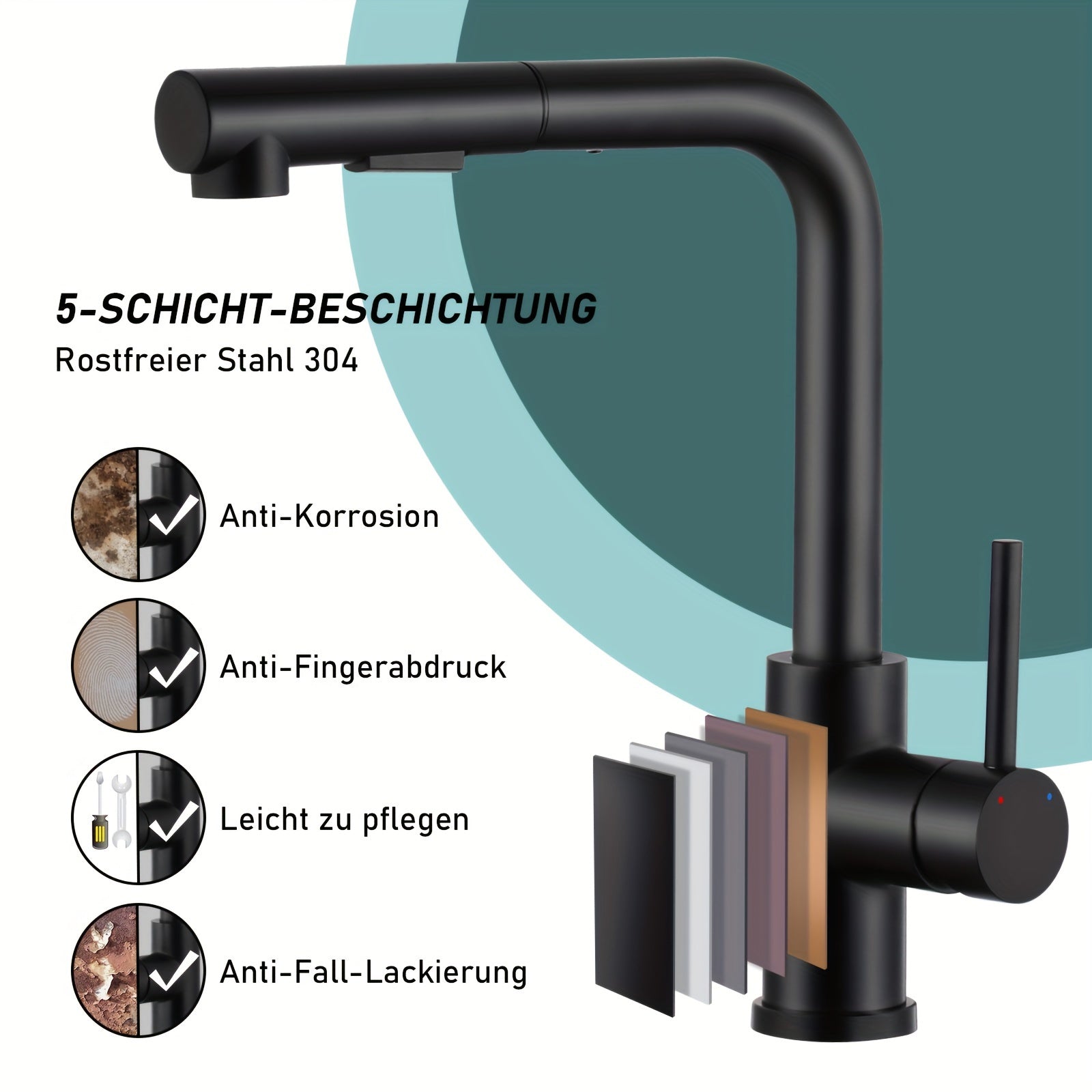 Robinet de cuisine à bec rotatif en acier inoxydable 304, acier inoxydable 304