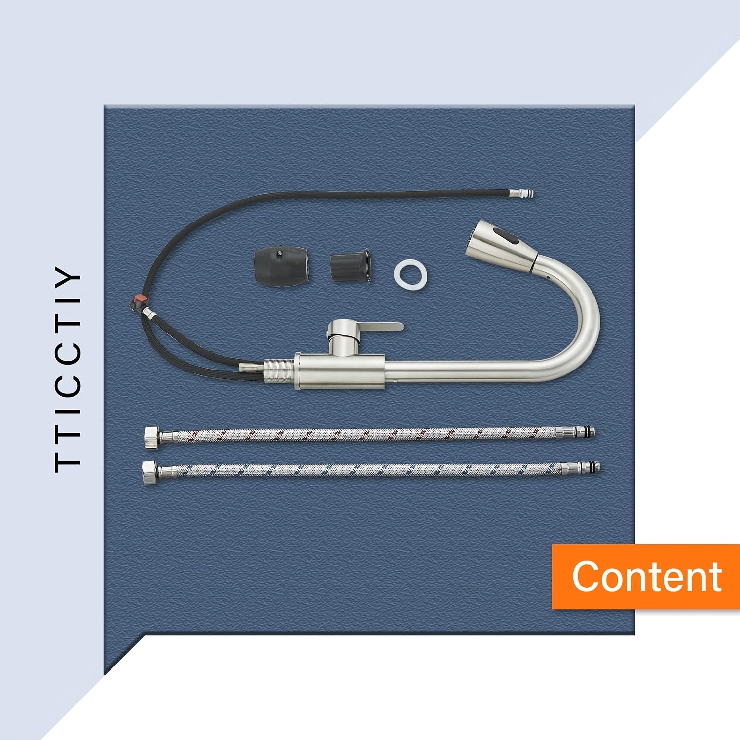 Robinet de cuisine à bec rotatif en acier inoxydable 304, raccord 3/8