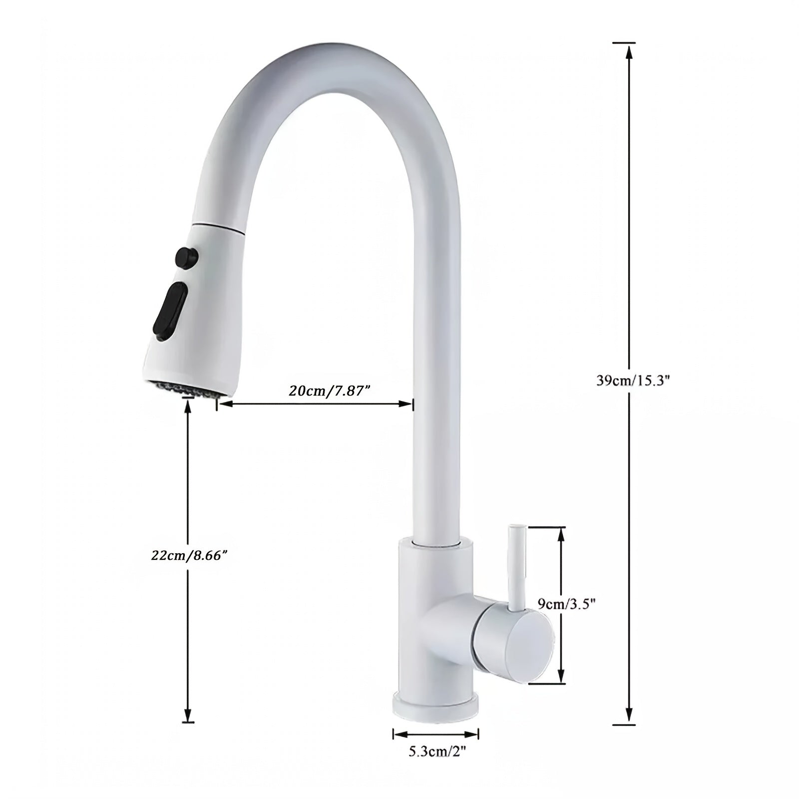 Mitigeur de cuisine à douchette extractible en acier inoxydable, raccord 3/8