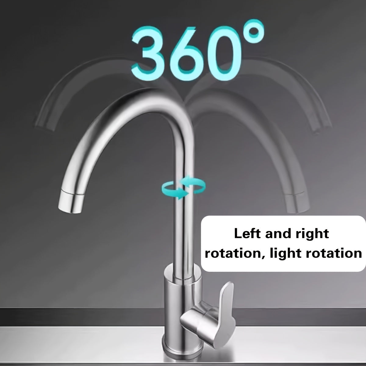 Robinet de cuisine à bec rotatif en acier inoxydable 304, acier inoxydable 304