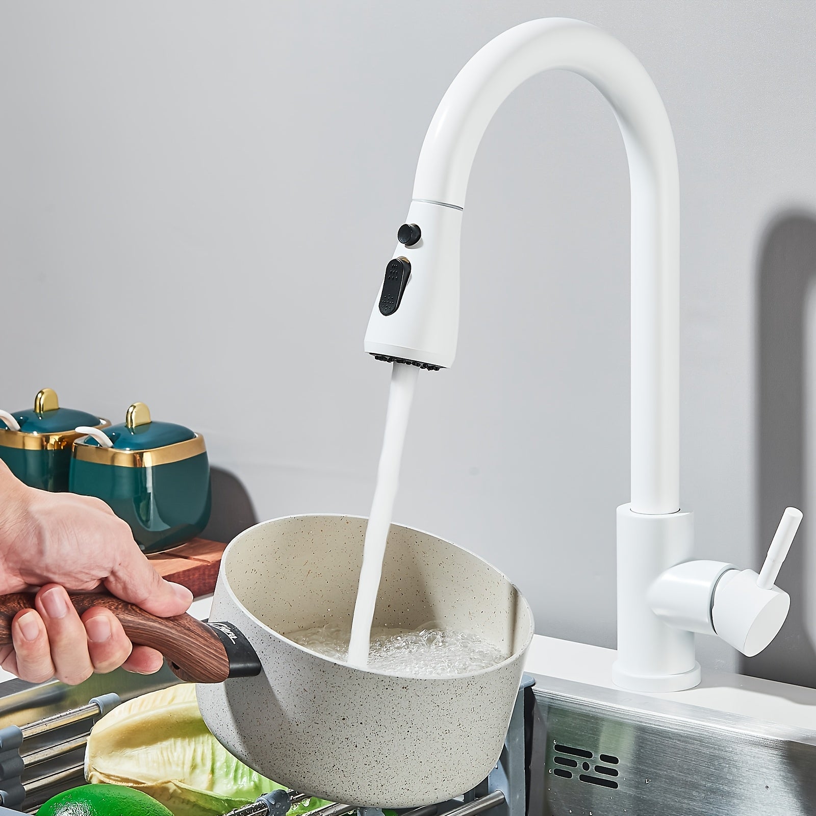 Mitigeur de cuisine à douchette extractible en acier inoxydable, acier inoxydable