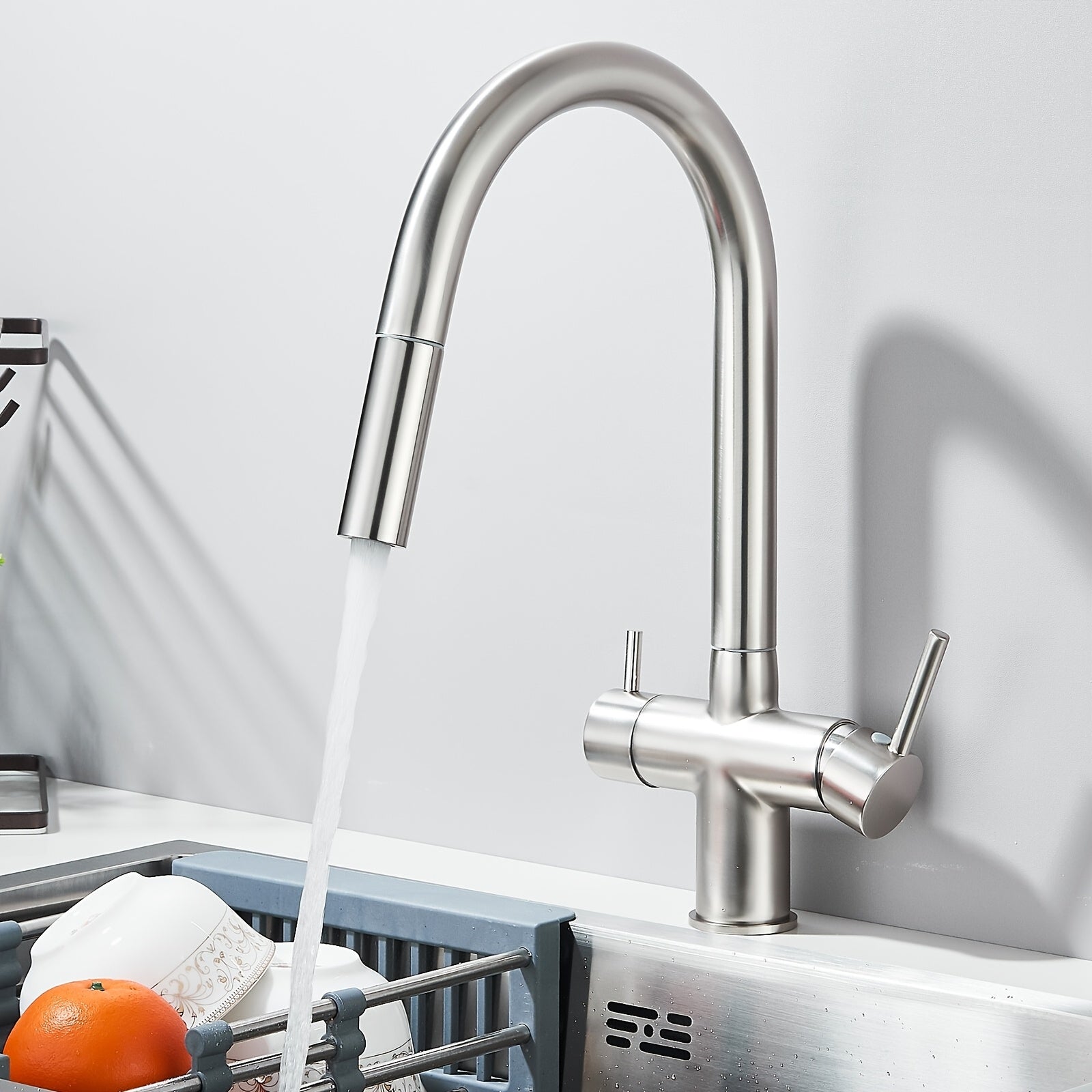 Robinet de cuisine à bec pivotant en acier inoxydable 304, acier inoxydable 304