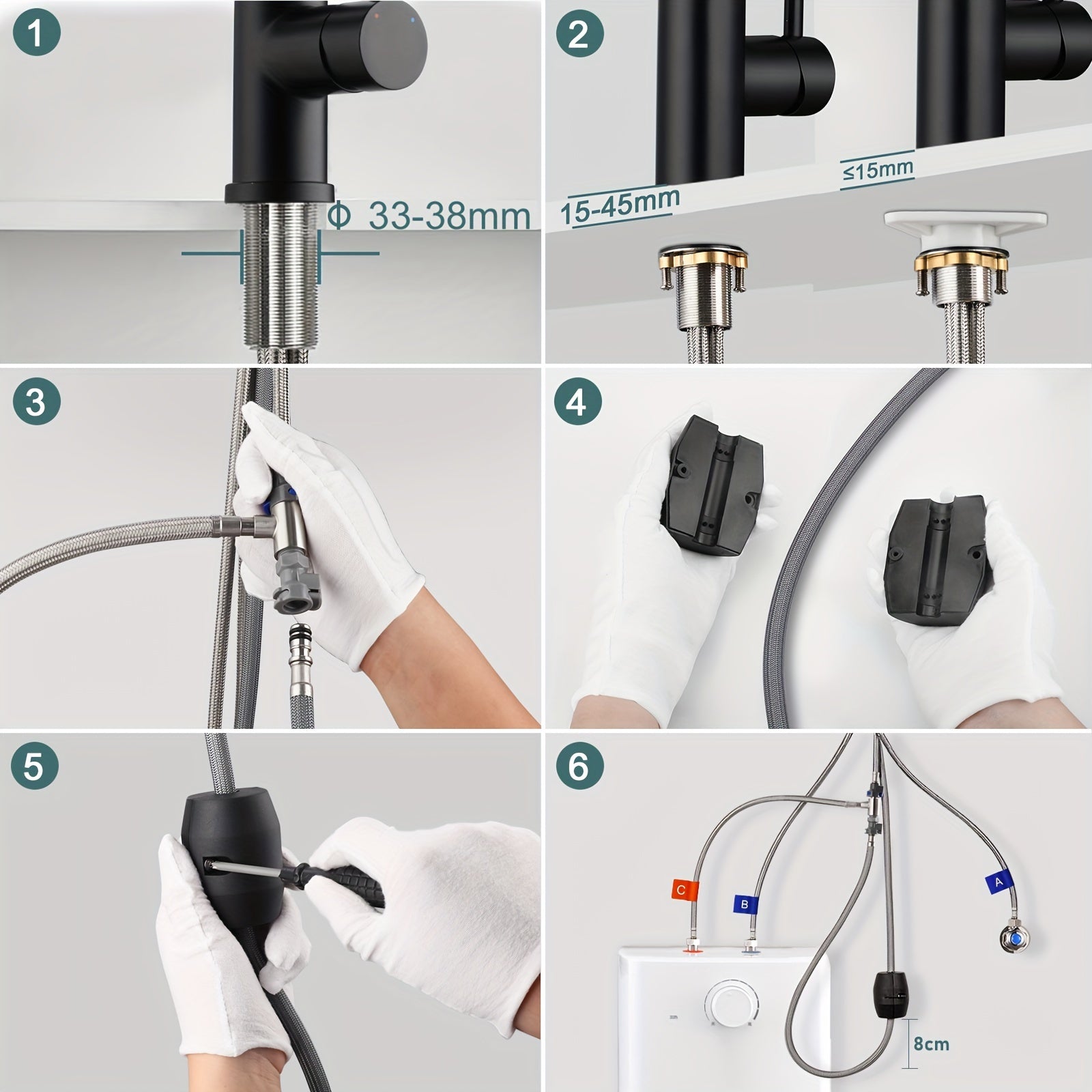 Robinet de cuisine à bec rotatif en acier inoxydable 304, raccord 3/8