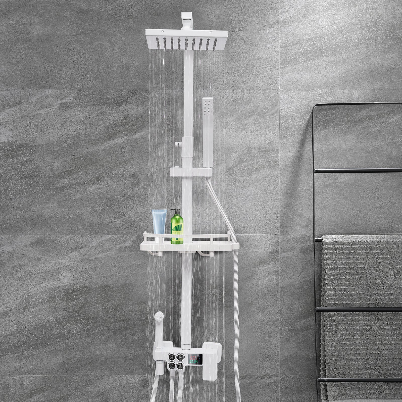 Colonne de douche à bec rotatif en acier inoxydable, acier inoxydable