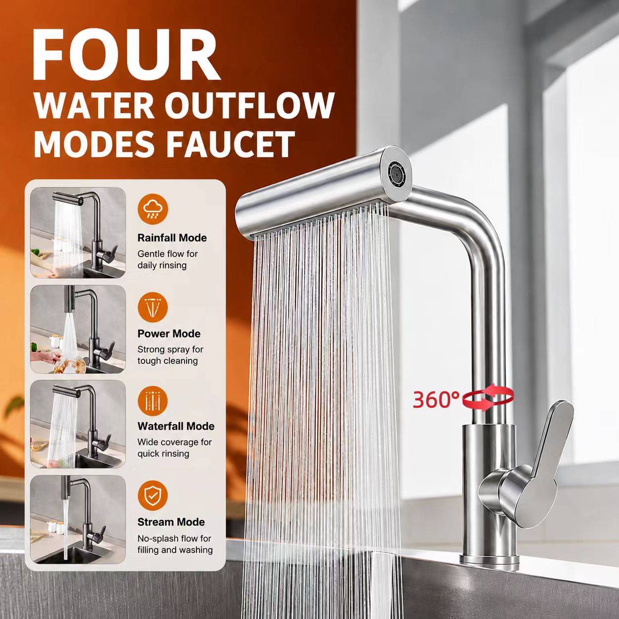 Robinet de cuisine économique en acier inoxydable 304, acier inoxydable 304