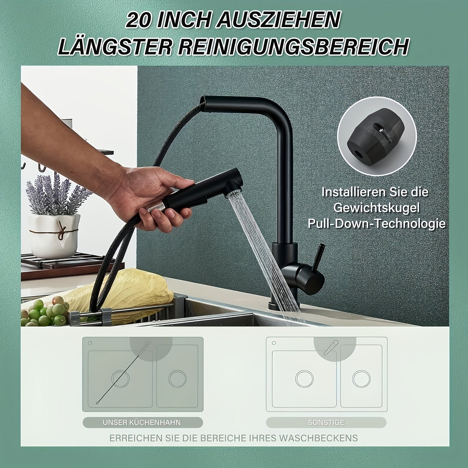 Robinet de cuisine à bec rotatif en acier inoxydable 304, raccord 1/2