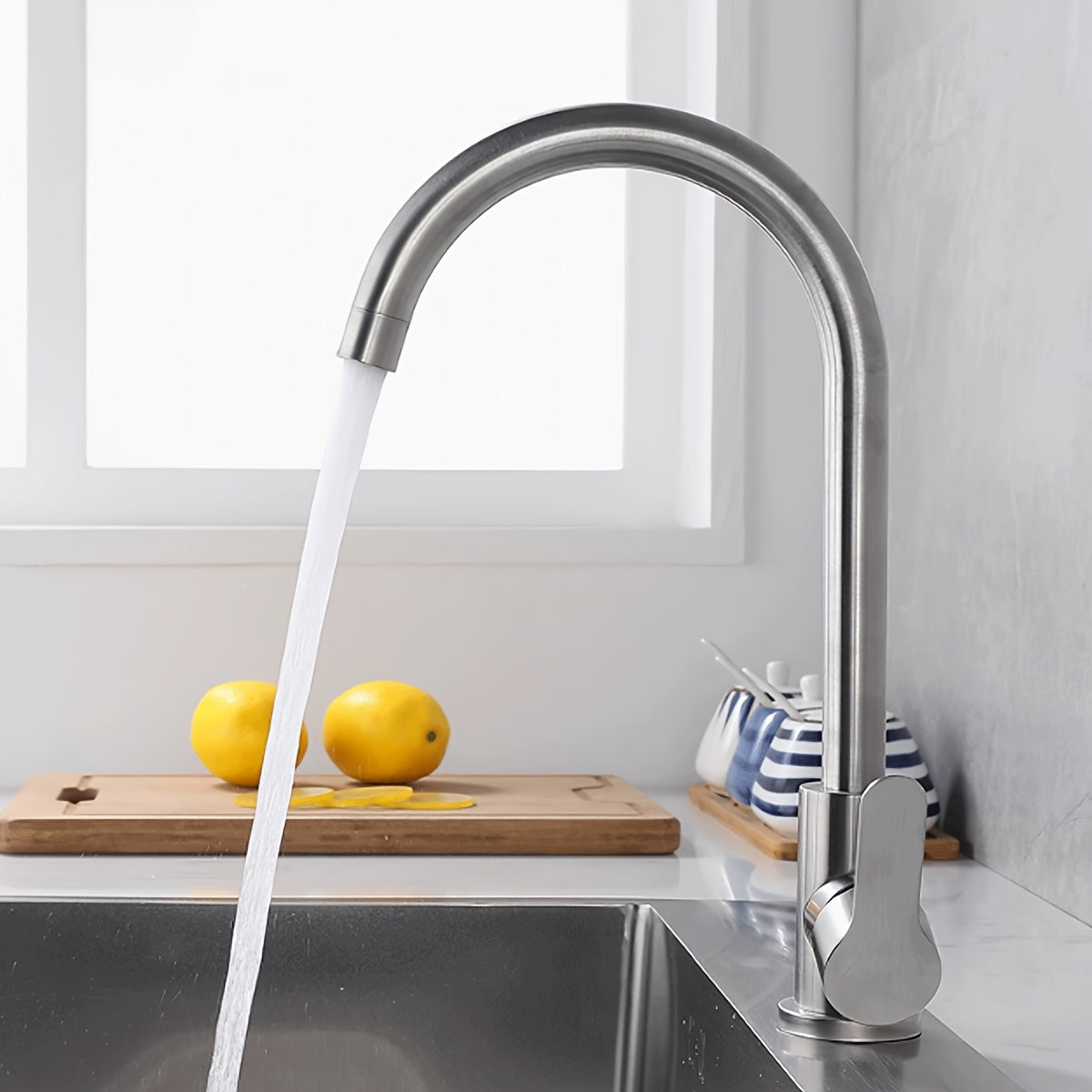 Robinet de cuisine à bec rotatif en acier inoxydable 304, acier inoxydable 304