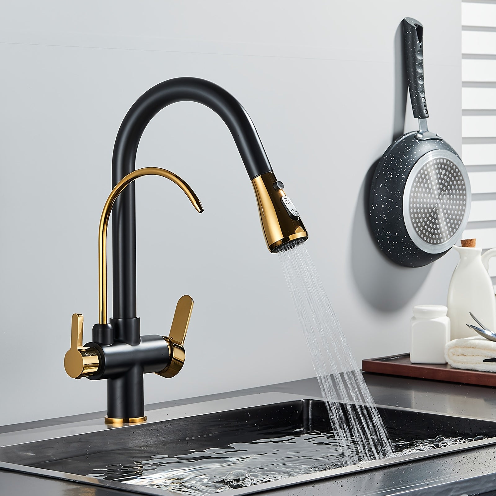 Robinet de cuisine en acier inoxydable, raccord 3/8