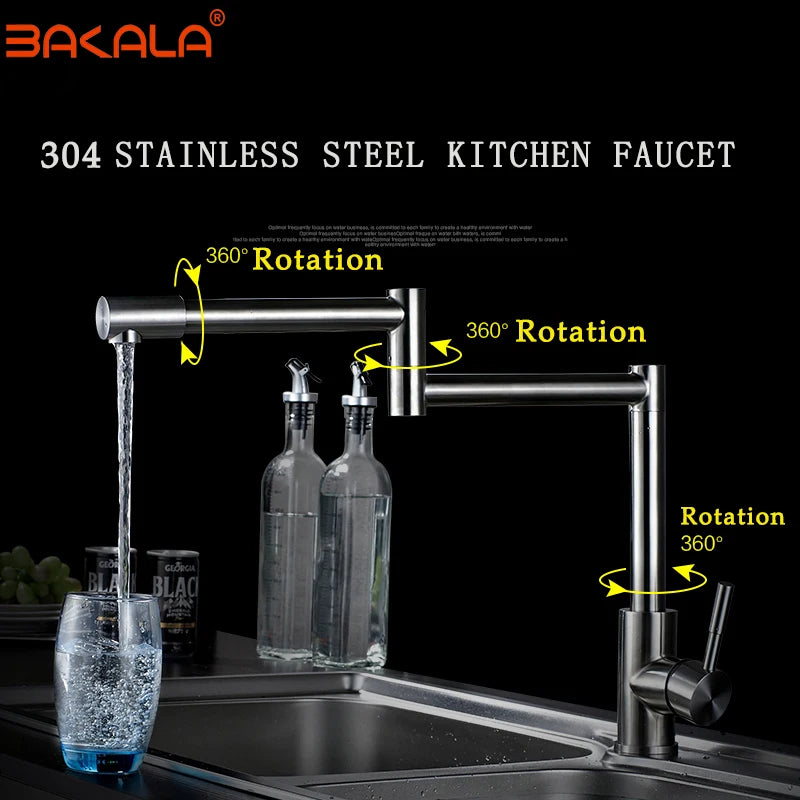 Mitigeur de cuisine rabattable en acier inoxydable, raccord 1/2