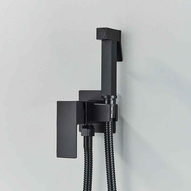 Douchette WC hygiénique murale noire avec mitigeur et support intégré