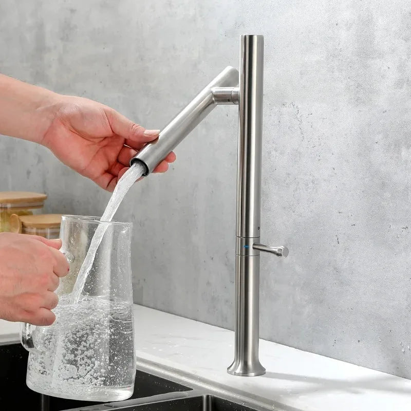 Mitigeur de cuisine à bec rotatif en acier inoxydable, pose monotrou