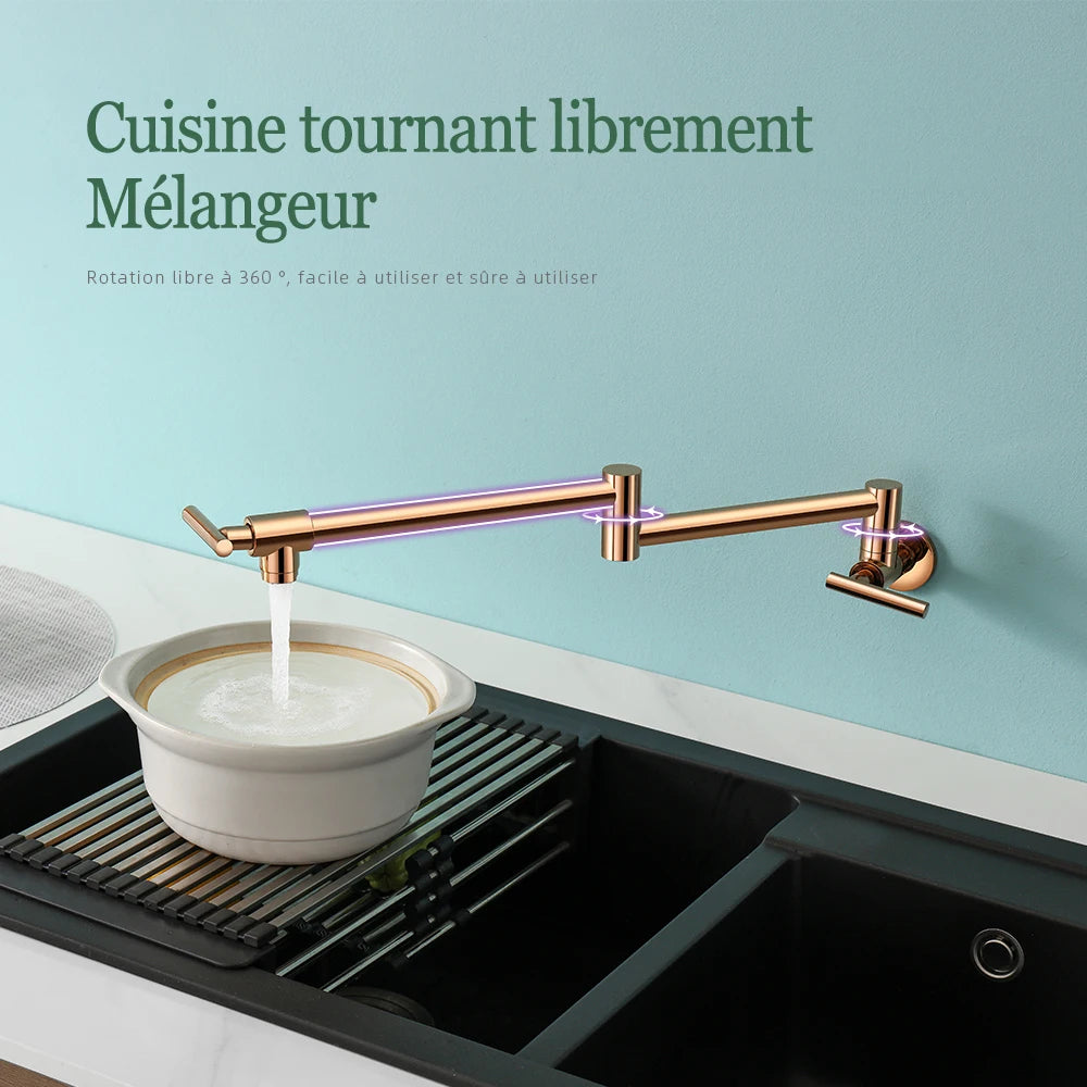 Mélangeur de cuisine à bec rotatif en laiton, laiton