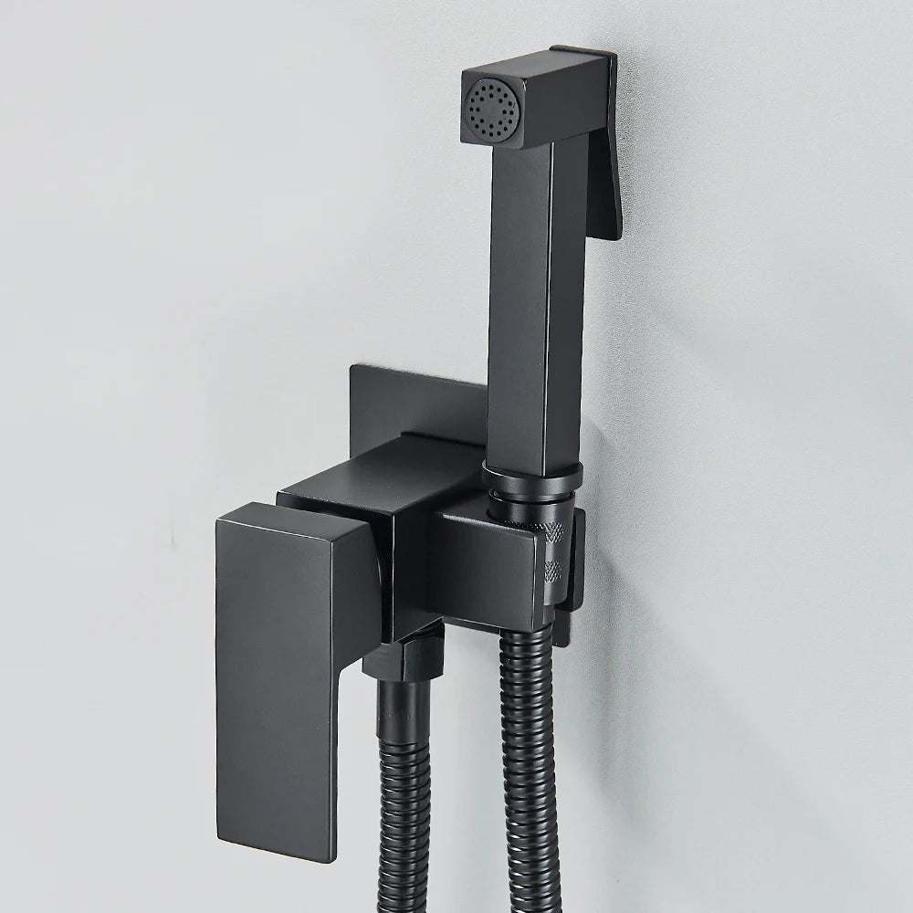 Douchette WC hygiénique murale noire avec mitigeur et support intégré