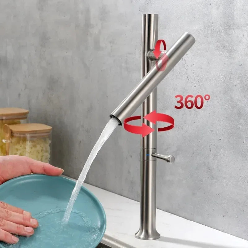 Mitigeur de cuisine à bec rotatif en acier inoxydable, acier inoxydable