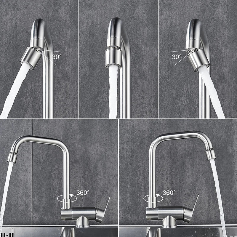 Mitigeur de cuisine à bec rotatif en acier inoxydable, acier inoxydable