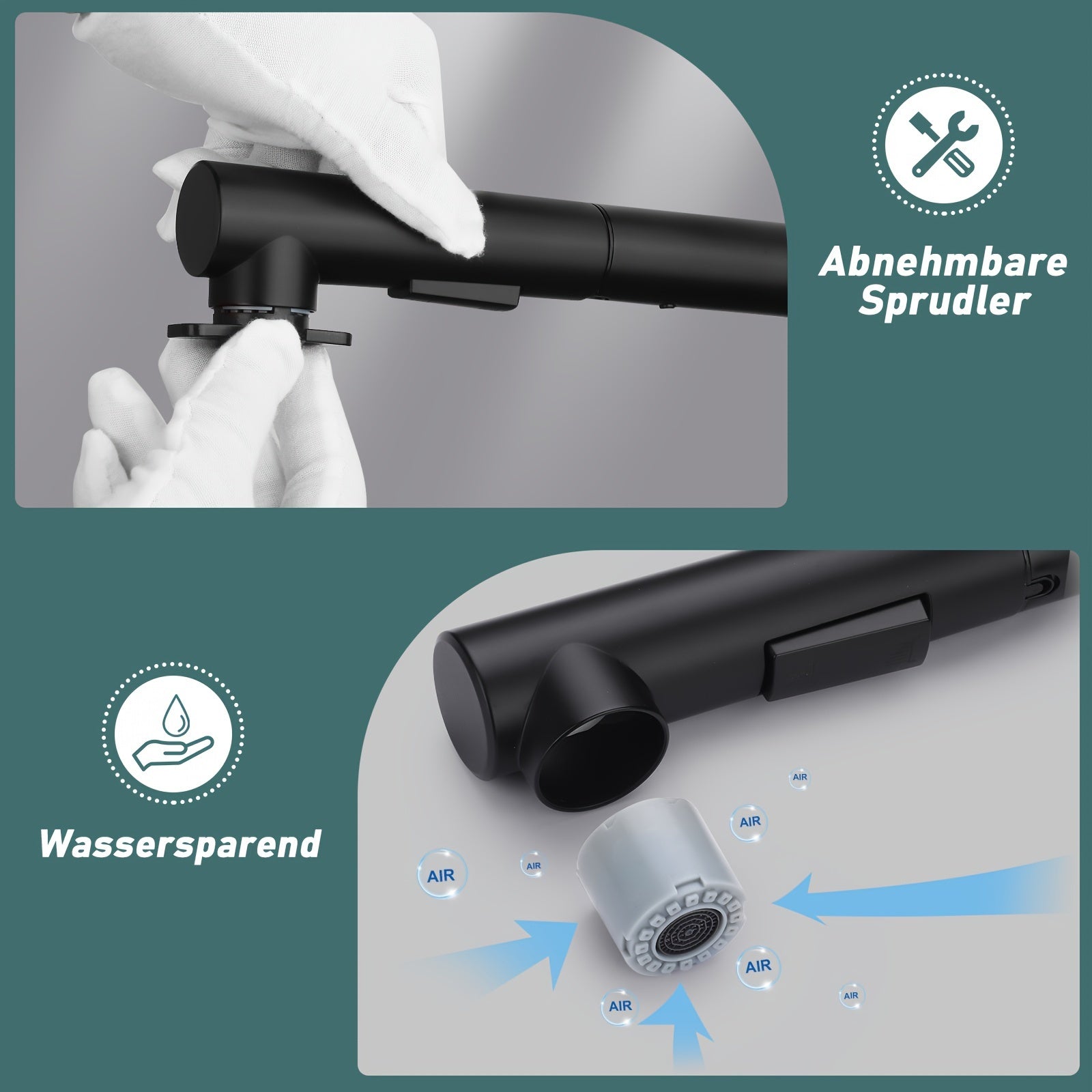 Robinet de cuisine à bec rotatif en acier inoxydable 304, raccord 3/8