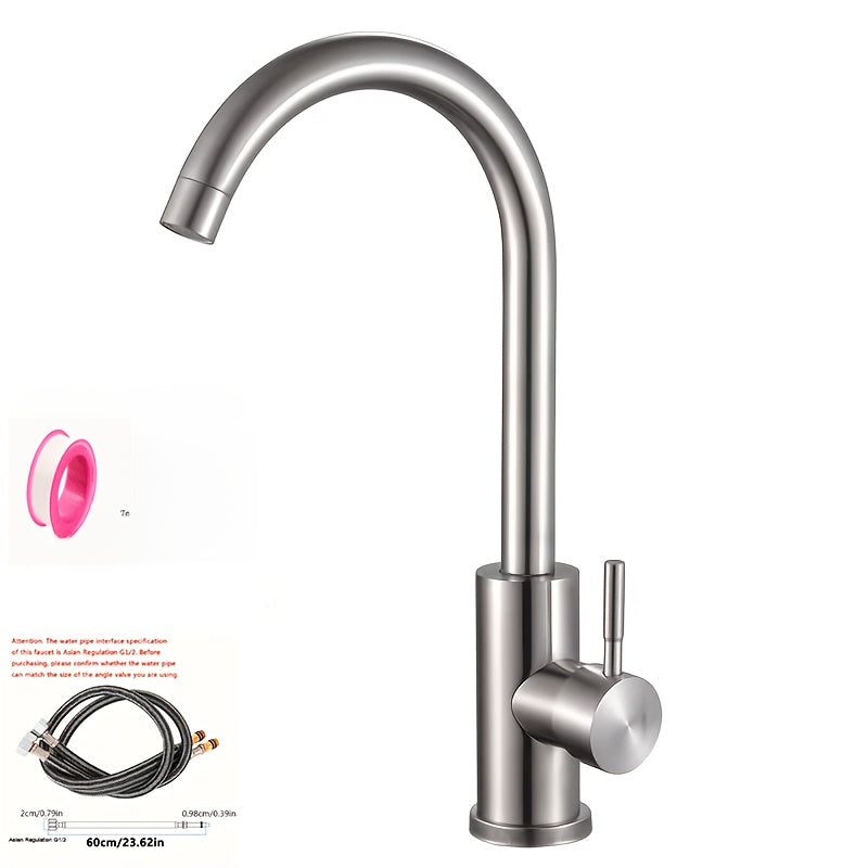 Robinet de cuisine à bec rotatif en acier inoxydable 304, acier inoxydable 304