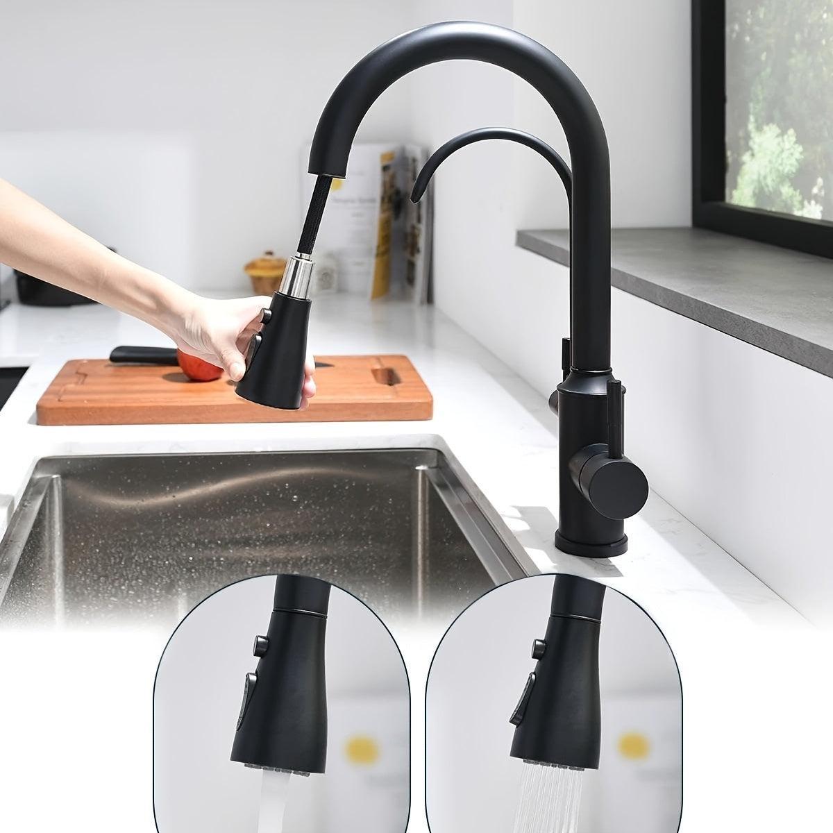 Mélangeur de cuisine à bec rotatif en acier inoxydable 304, acier inoxydable 304