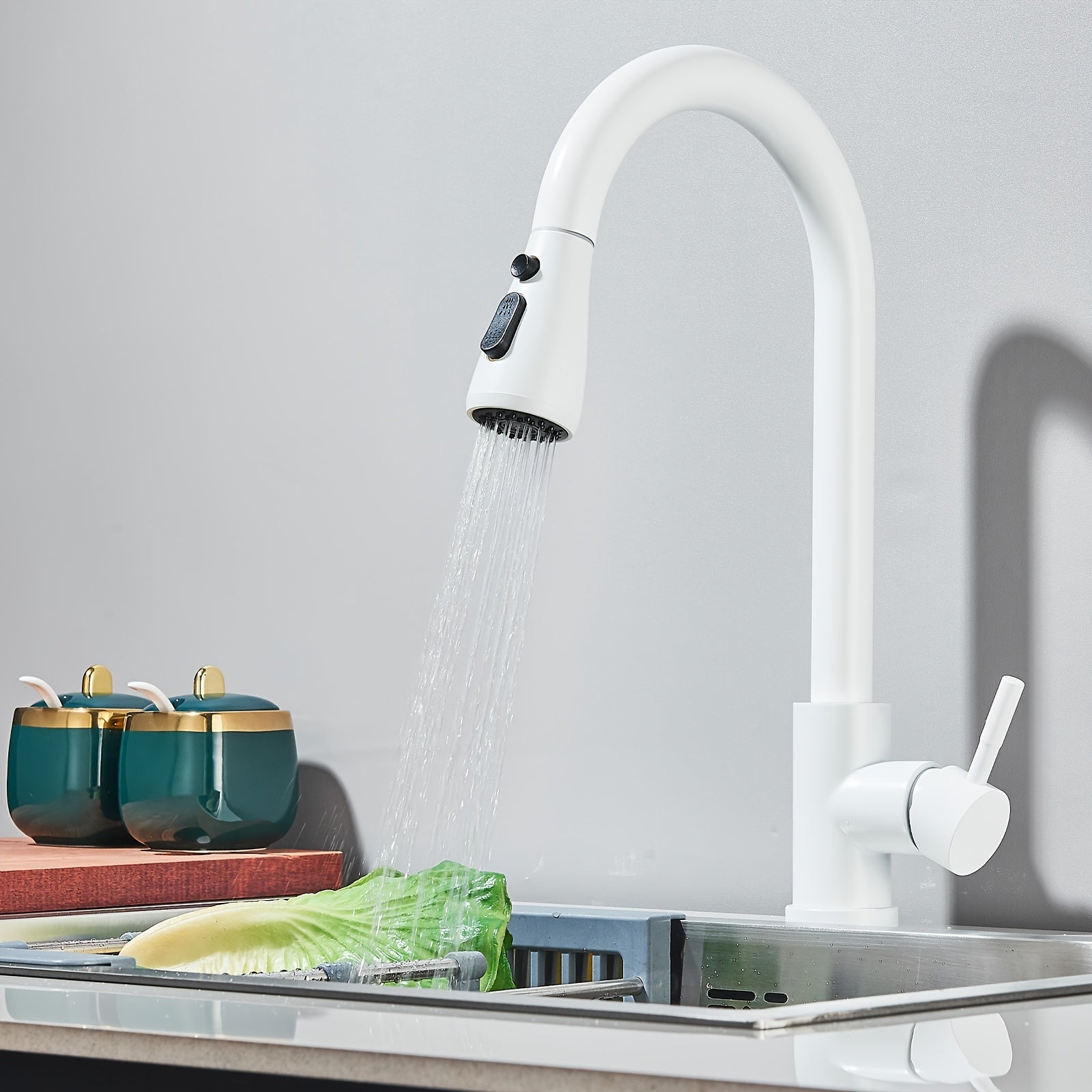 Mitigeur de cuisine à douchette extractible en acier inoxydable, raccord 3/8